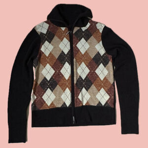 Argyle Zip Sweater Brown Rust Cream Classic Knit